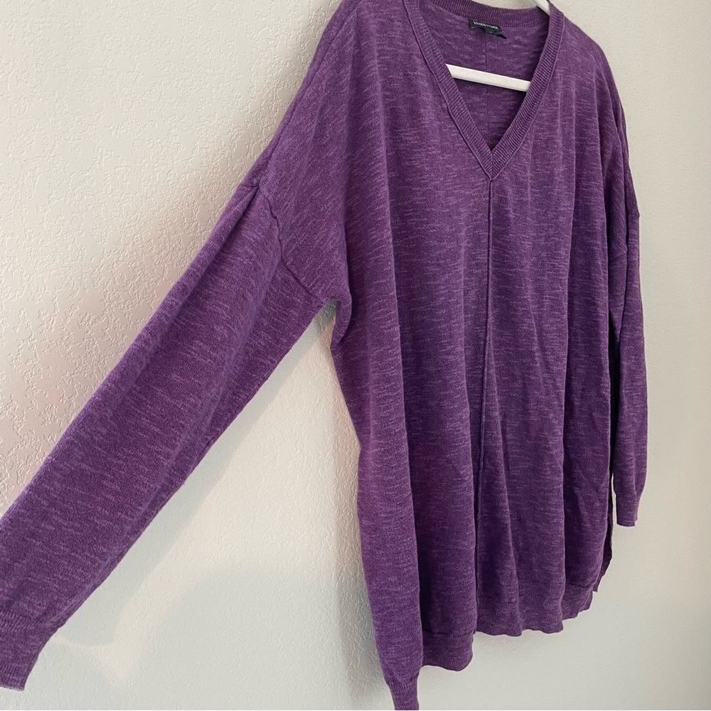 Eileen Fisher Purple Tunic Sweater Blouse Large Organic Linen Blend